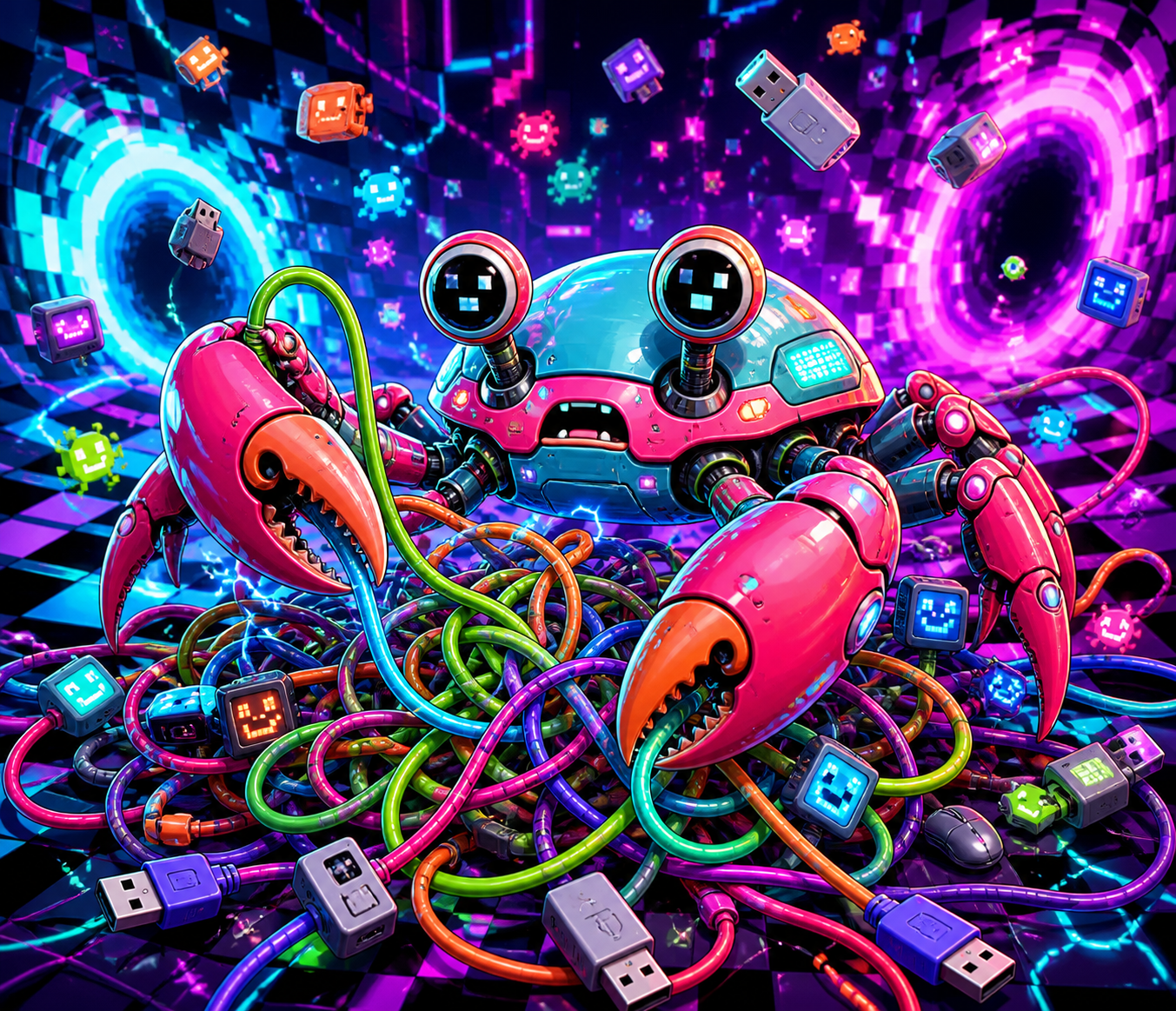 Cyber Crab Cable Panic Brainrot Gaming Mouse Pad – 13.8 × 11.8 in - product view 1