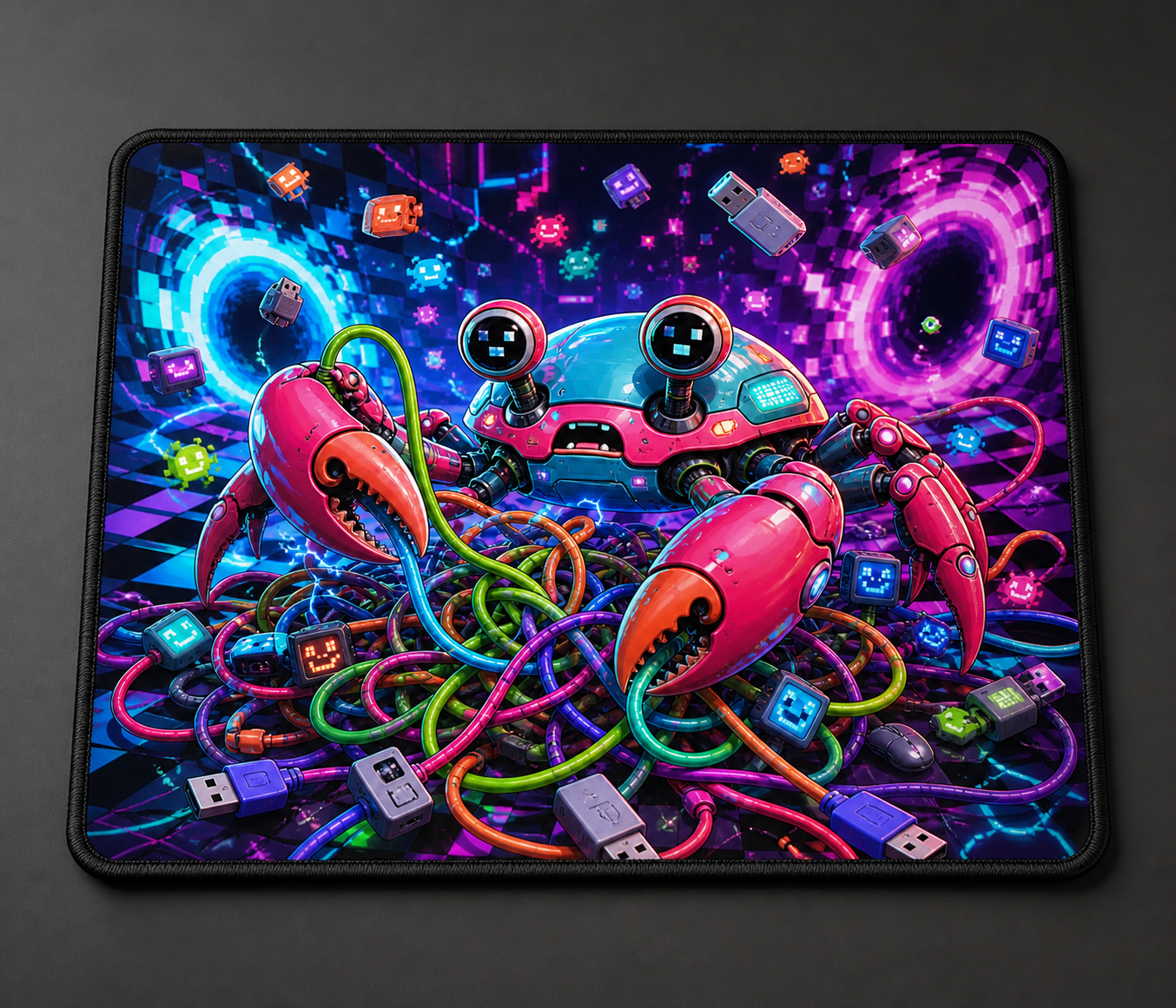 Cyber Crab Cable Panic Brainrot Gaming Mouse Pad – 13.8 × 11.8 in - product view 2