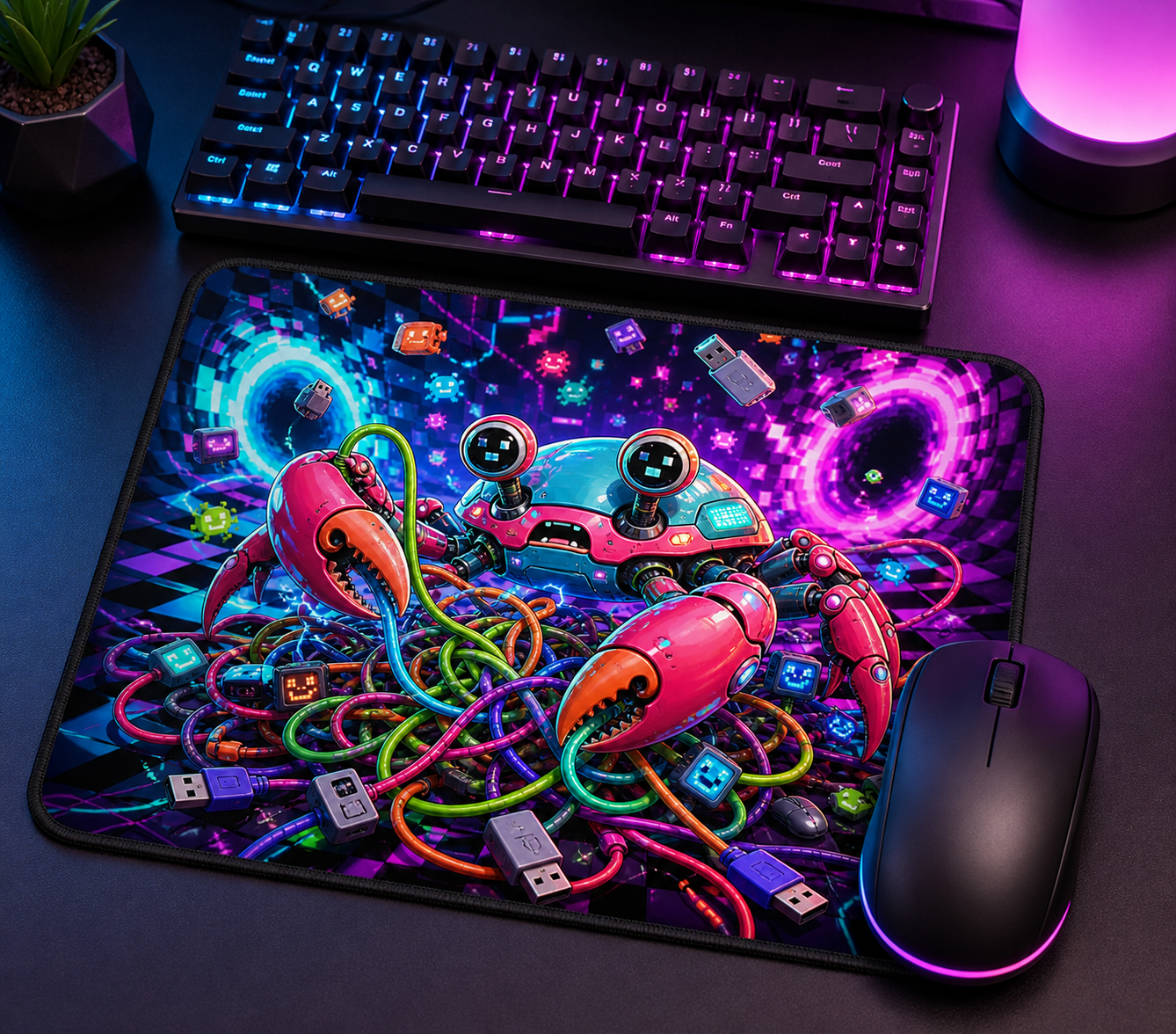 Cyber Crab Cable Panic Brainrot Gaming Mouse Pad – 13.8 × 11.8 in - product view 3